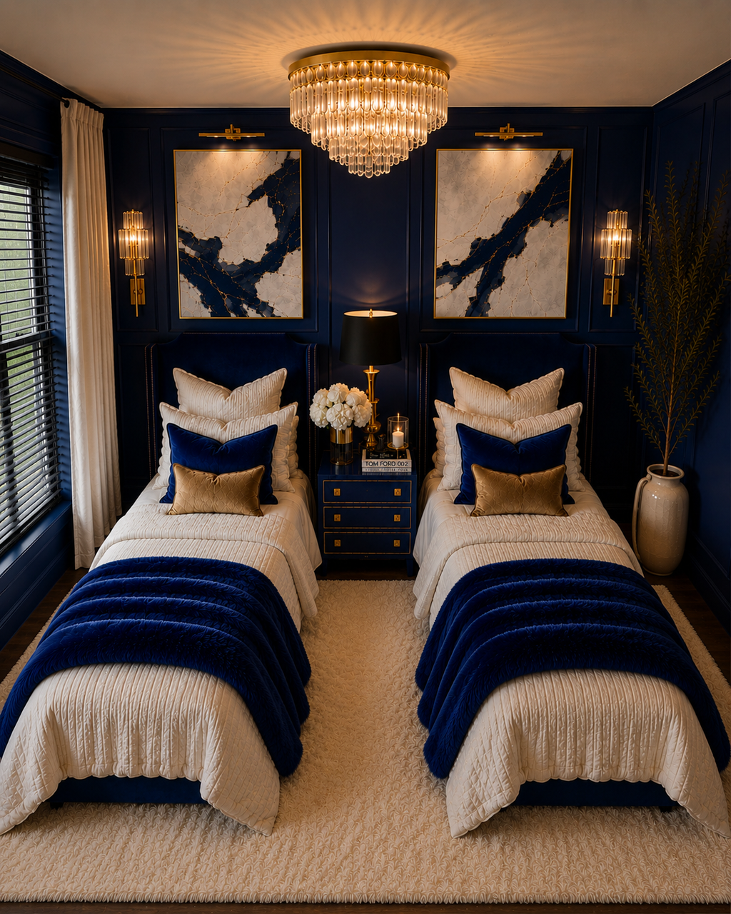 Luxury Navy & Gold Abstract Wall Art Set of 2 | Printable Digital Download
