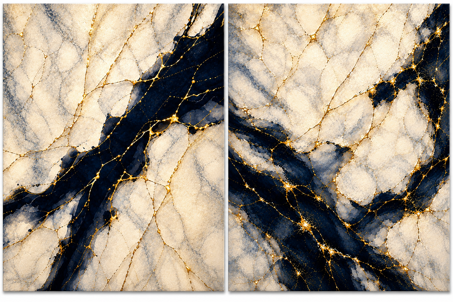 Luxury Navy & Gold Abstract Wall Art Set of 2 | Printable Digital Download