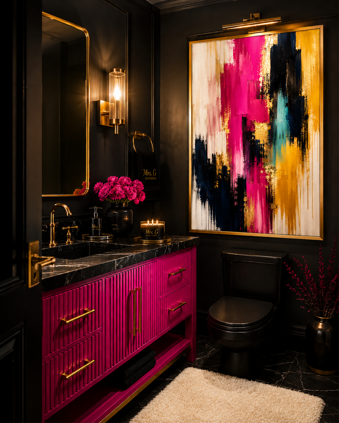 Luxury Fuchsia, Navy & Gold Abstract Wall Art | Printable Digital Download | Modern Glam Decor | Instant Download