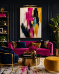 Luxury Fuchsia, Navy & Gold Abstract Wall Art | Printable Digital Download | Modern Glam Decor | Instant Download
