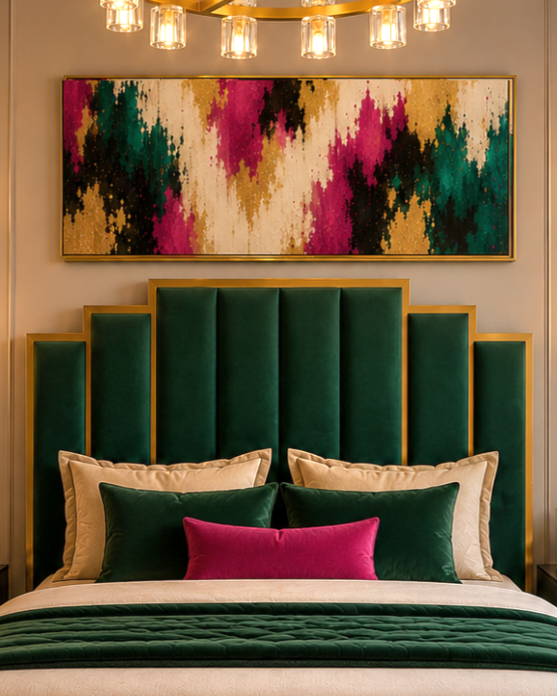 Luxury Emerald & Fuchsia Abstract Wall Art | Modern Glam Printable Wall Decor