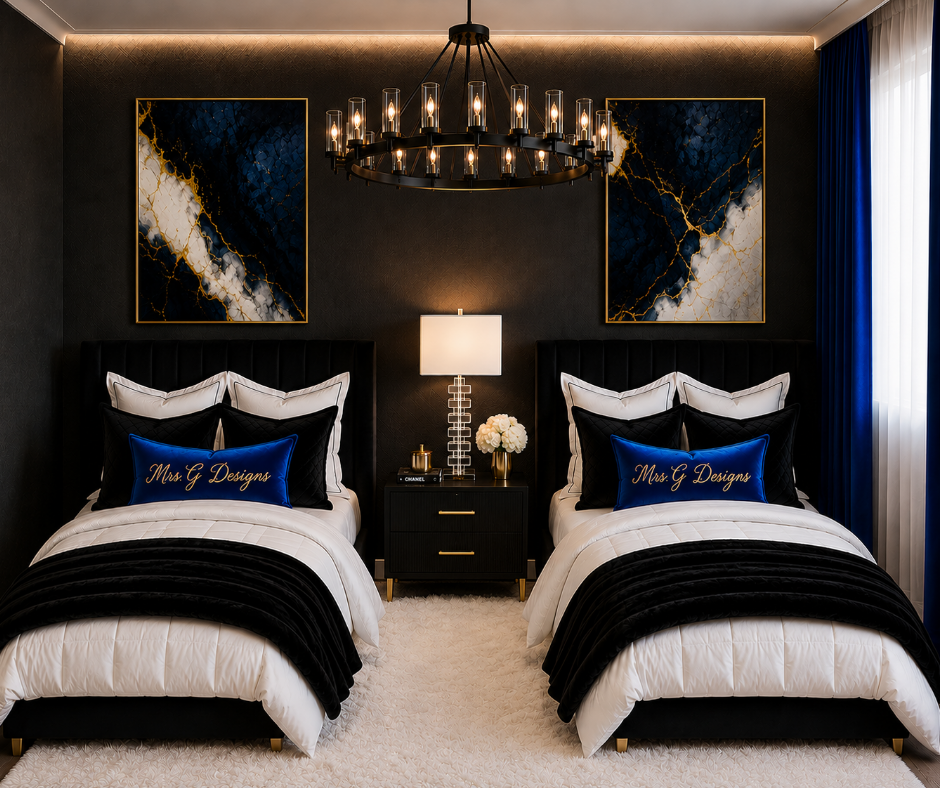 Luxury Navy & Gold Abstract Wall Art Set of 2 | Printable Digital Download | Modern Glam Decor